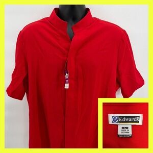 NWT Edwards Garment 1398 Red Mandarin Collar Shirt L Moisture Wicking
